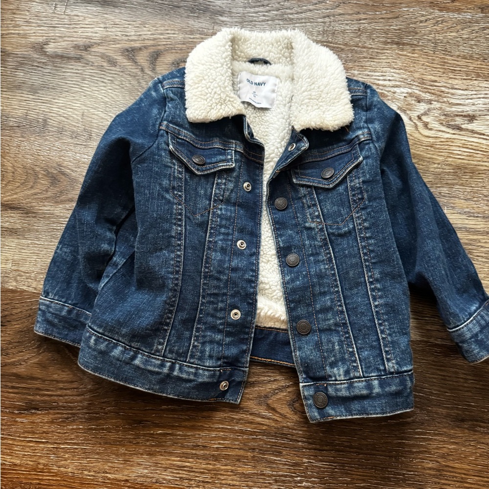 Old Navy Dark Blue Jean Jacket with Cream Lining